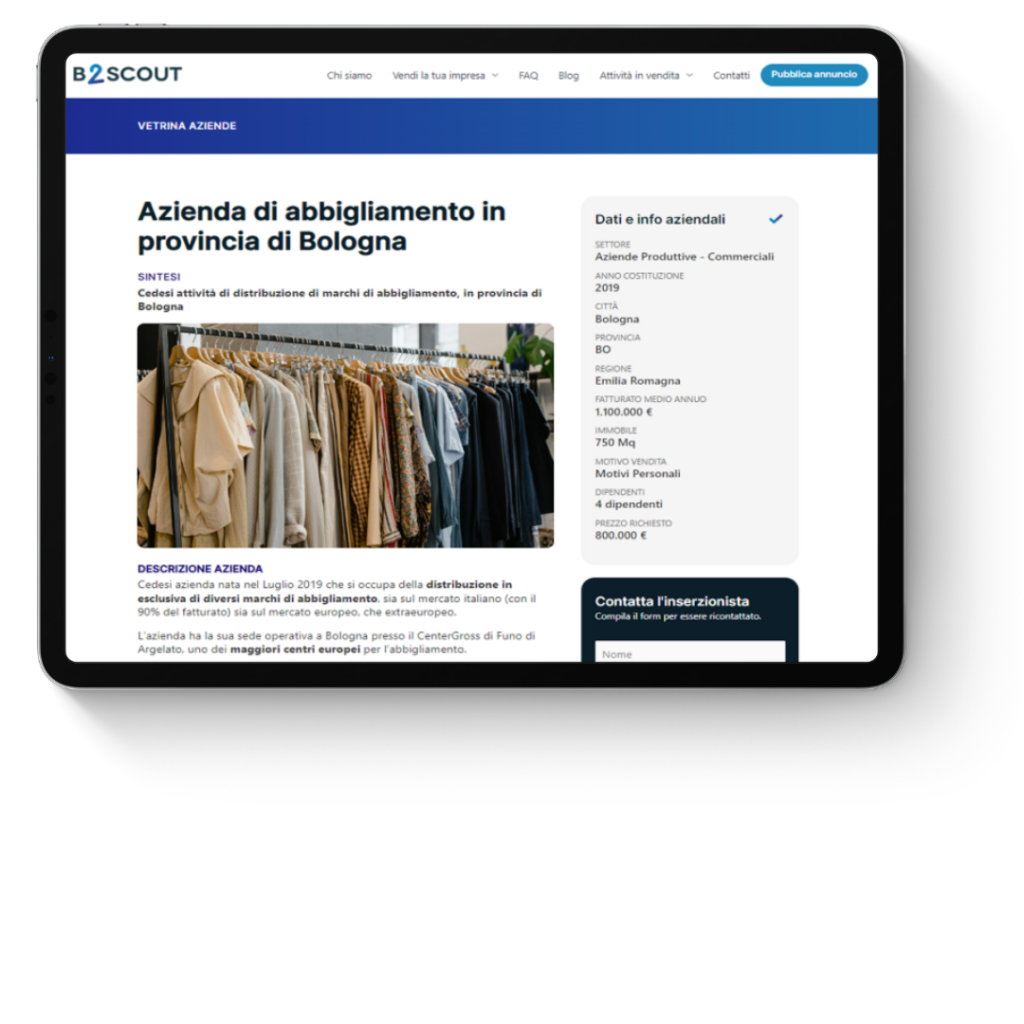 esempio scheda annuncio social b2scout.com