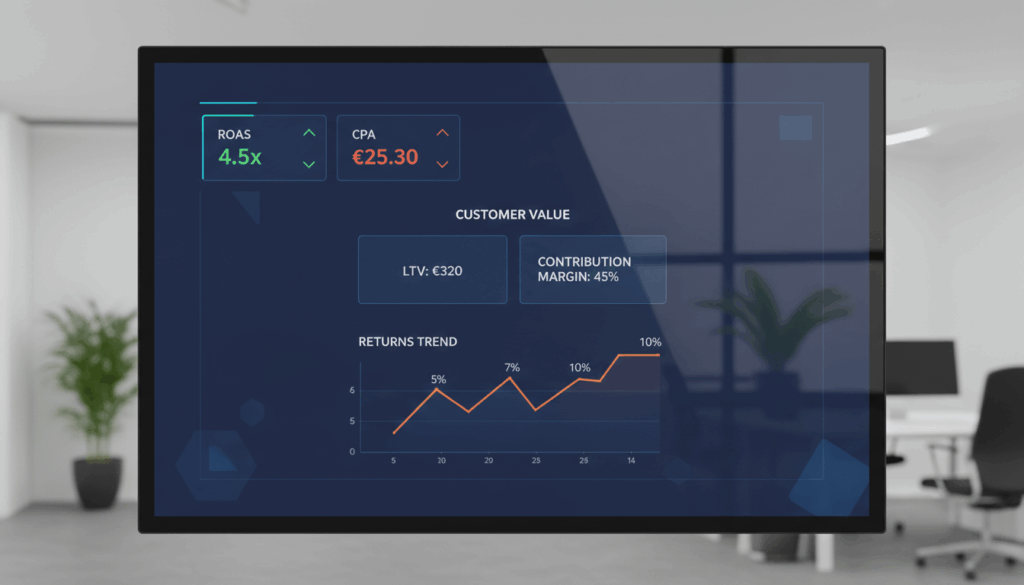 dashboard KPI ecommerce per earn-out: ROAS CPA LTV e marginalità